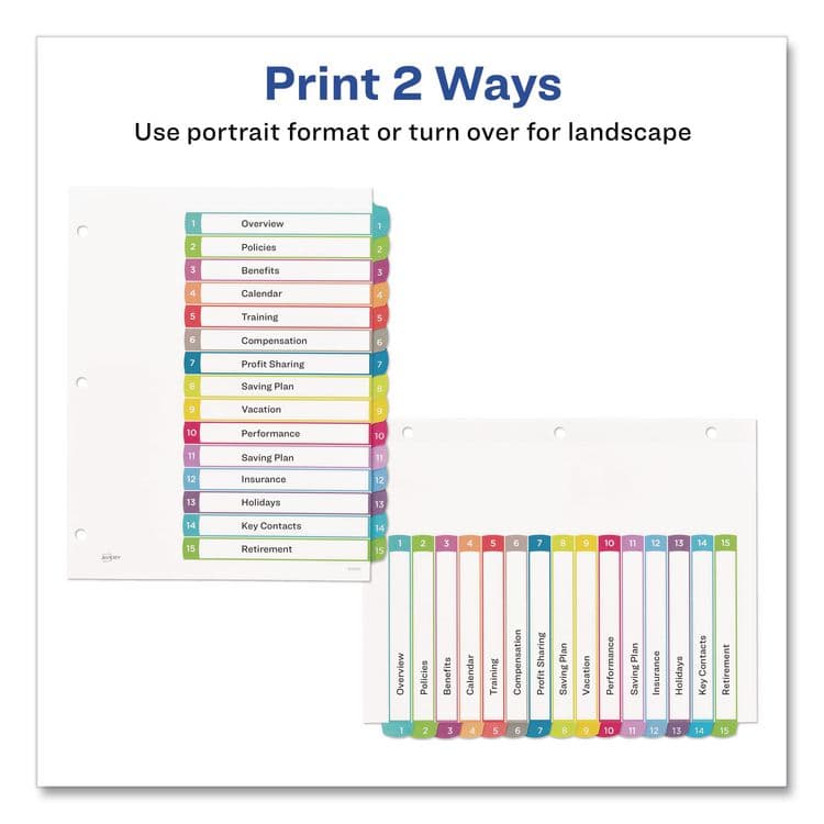 AVERY PRODUCTS CORPORATION Customizable TOC Ready Index Multicolor Tab Dividers, 15-Tab, 1 to 15, 11 x 8.5, White, Contemporary Color Tabs, 1 Set (AVE11845) thumbnail 3