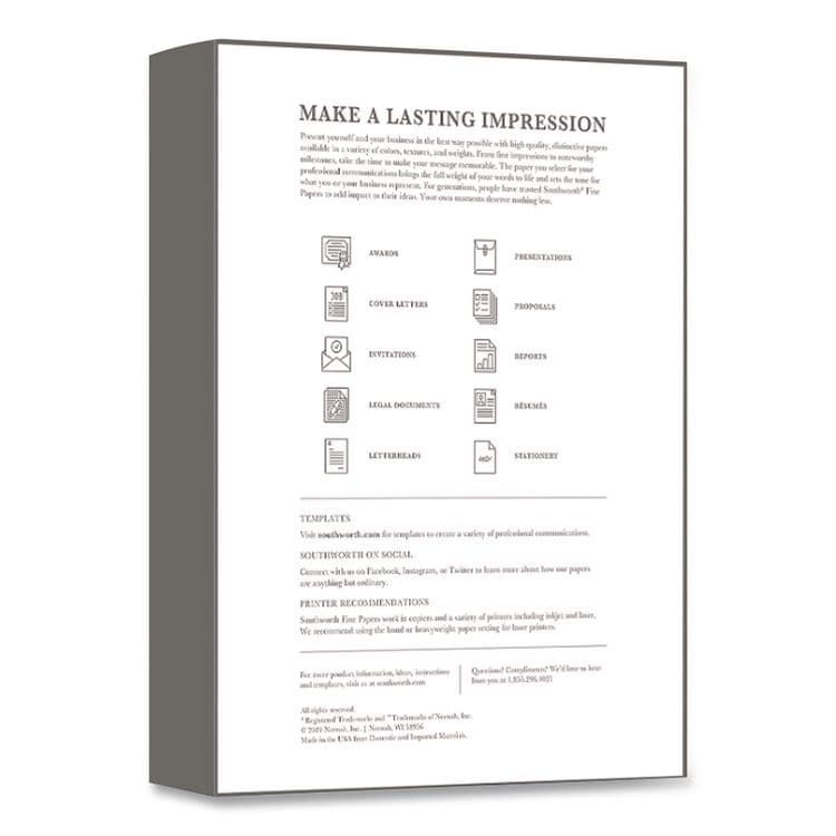 SOUTHWORTH CO. 25% Cotton Business Paper, 24 lb Bond Weight, 8.5 x 11, Natural, 500 Sheets/Ream (SOU404NC) thumbnail 2