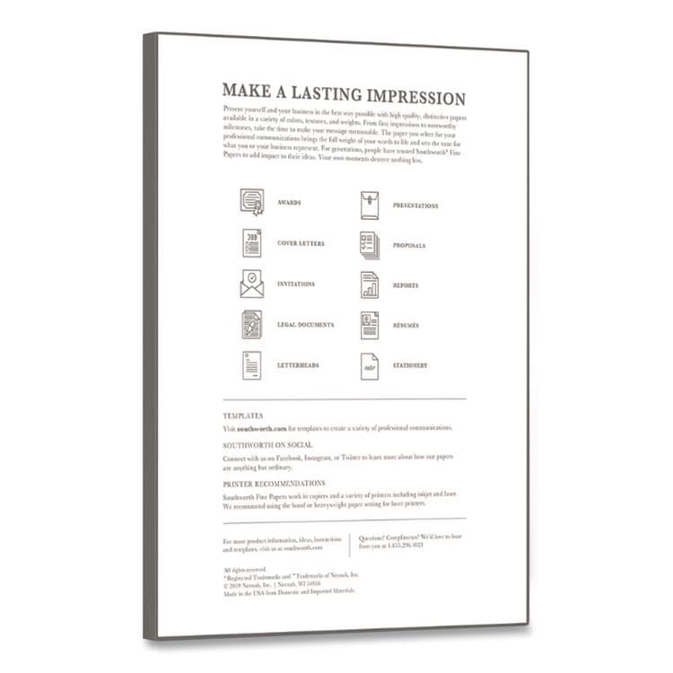 SOUTHWORTH CO. 100% Cotton Resume Paper, 24 lb Bond Weight, 8.5 x 11, Ivory, 100/Pack (SOUR14ICF) thumbnail 2