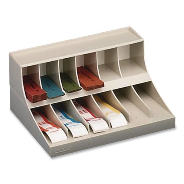 CONTROLTEK Coin Wrapper and Bill Strap Two-Tier Rack, 11 Compartments, 9.38" x 8.13" x 4.63", Pebble Beige (CNK500013) thumbnail 3