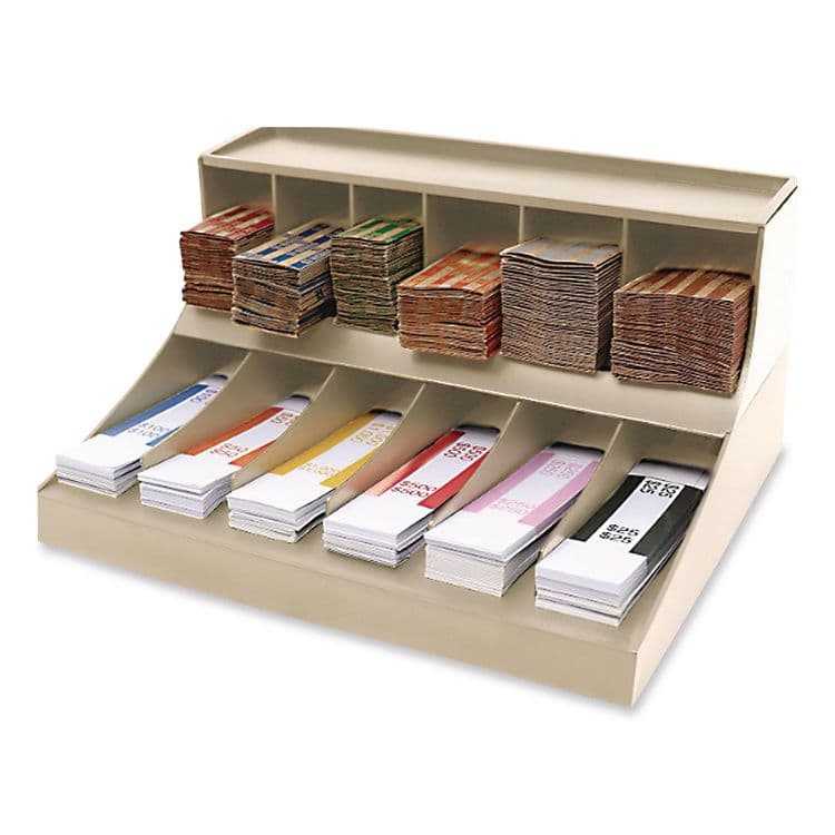 CONTROLTEK Coin Wrapper and Bill Strap Two-Tier Rack, 11 Compartments, 9.38" x 8.13" x 4.63", Pebble Beige (CNK500013) thumbnail 4