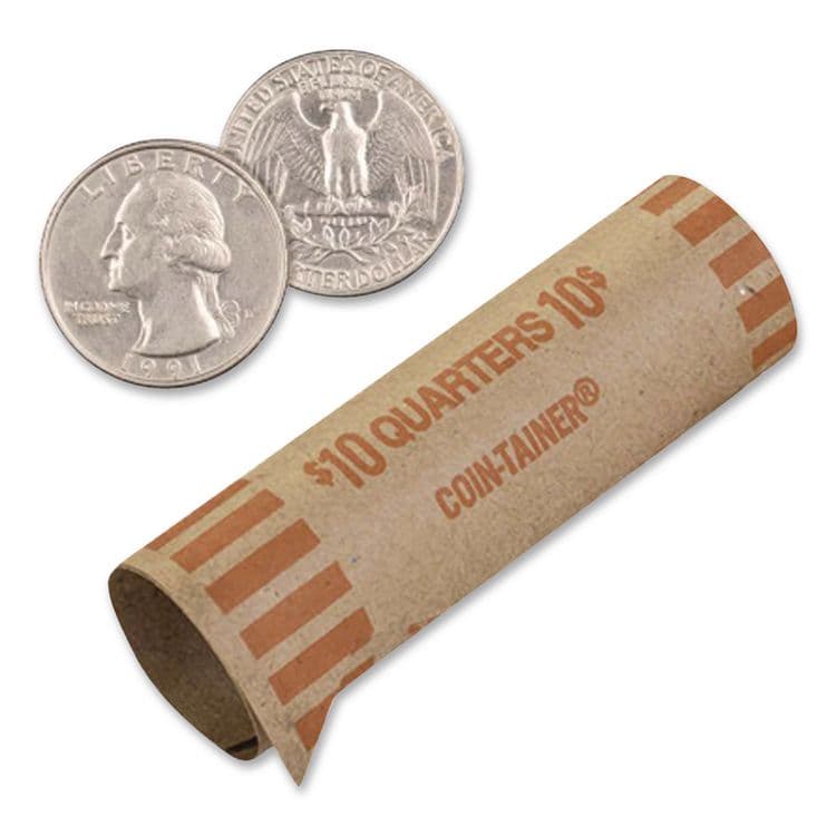 CONTROLTEK Gunshell Crimped-End Coin Wrapper, Quarters, Orange/Kraft, 1,000/Pack (CNK560054) thumbnail 4