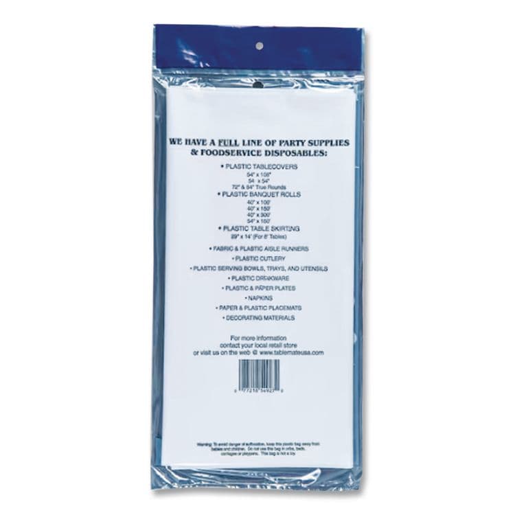 TABLEMATE PRODUCTS, CO. Table Set Rectangular Table Covers, Heavyweight Plastic, 54" x 108", White, 24/Carton (TBL549WHCT) thumbnail 4