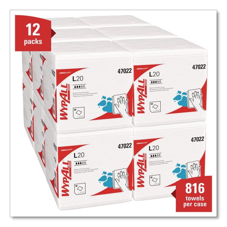 KIMBERLY CLARK L20 Towels, 1/4 Fold, 4-Ply, 12.5 x 12 Unscented, White, 68/Pack, 12 Packs/Carton (KCC47022) thumbnail 2