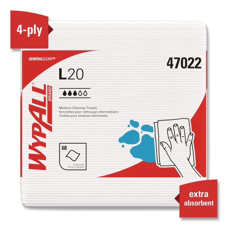 KIMBERLY CLARK L20 Towels, 1/4 Fold, 4-Ply, 12.5 x 12 Unscented, White, 68/Pack, 12 Packs/Carton (KCC47022) thumbnail 4