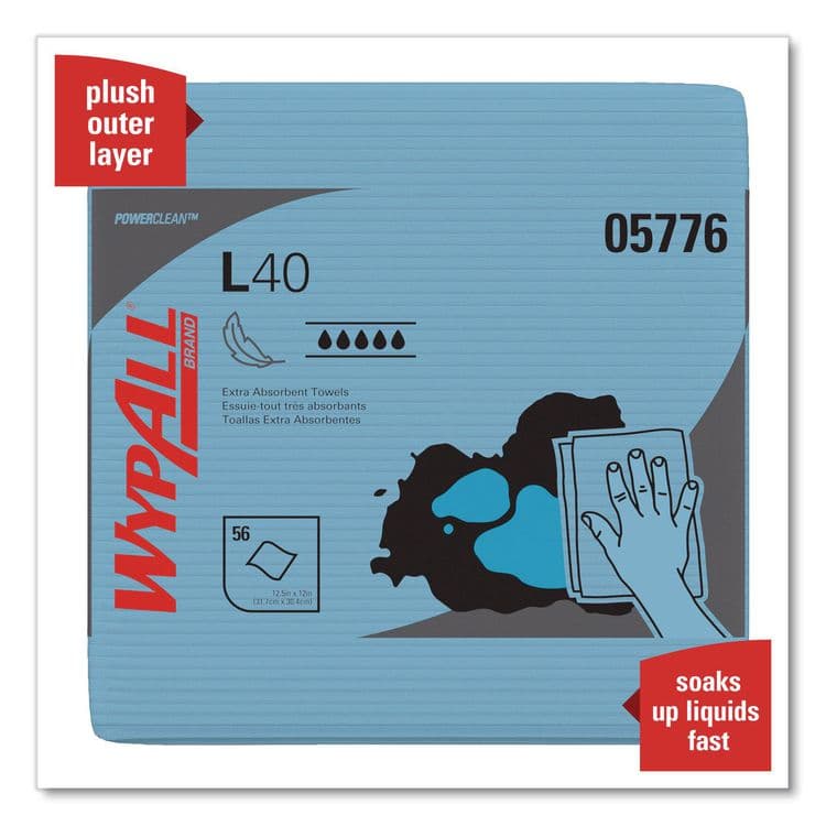 KIMBERLY CLARK L40 Wiper, 1/4 Fold, Blue, 12.5 x 12, 56/Box, 12 Boxes/Carton (KCC05776) thumbnail 4