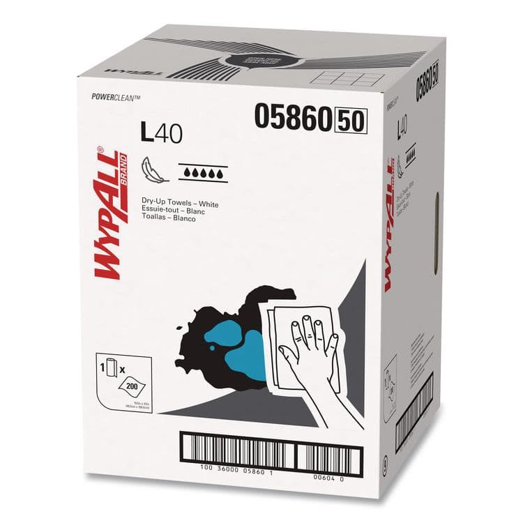 KIMBERLY CLARK L40 Towels, Dry Up Towels, 19.5 x 42, White, 200 Towels/Roll (KCC05860)