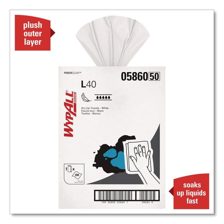 KIMBERLY CLARK L40 Towels, Dry Up Towels, 19.5 x 42, White, 200 Towels/Roll (KCC05860) thumbnail 4