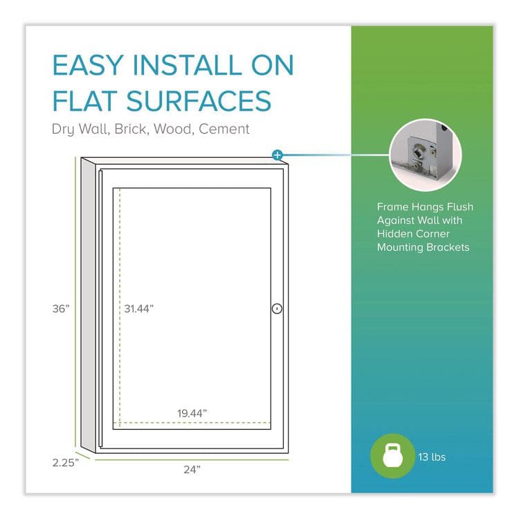 GHENT MANUFACTURING, 1 Door Enclosed Natural Cork Bulletin Board with Satin Frame, 24" x 36", Tan Surface, Satin Aluminum Frame (GHEPA13624K) thumbnail 4