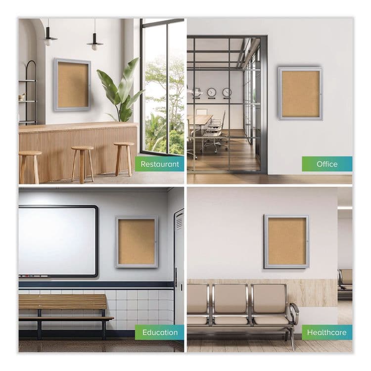 GHENT MANUFACTURING, 1 Door Enclosed Natural Cork Bulletin Board with Satin Frame, 30" x 36", Tan Surface, Satin Aluminum Frame (GHEPA13630K) thumbnail 3