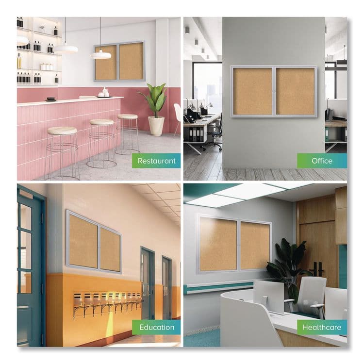 GHENT MANUFACTURING, 2 Door Enclosed Natural Cork Bulletin Board with Satin Frame, 48" x 36", Tan Surface, Satin Aluminum Frame (GHEPA23648K) thumbnail 3