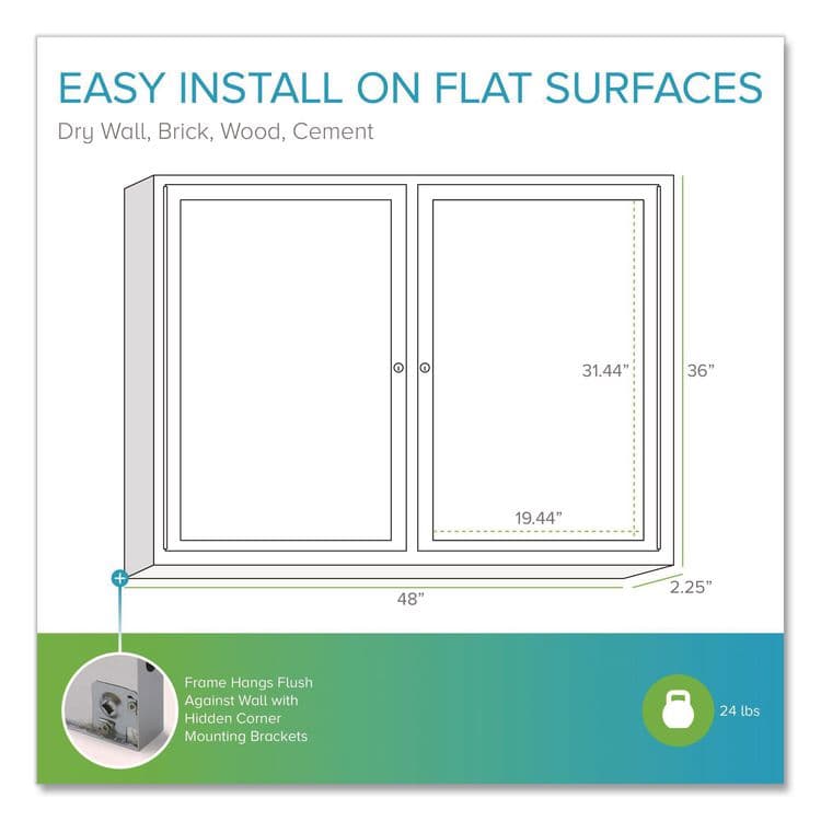 GHENT MANUFACTURING, 2 Door Enclosed Natural Cork Bulletin Board with Satin Frame, 48" x 36", Tan Surface, Satin Aluminum Frame (GHEPA23648K) thumbnail 4