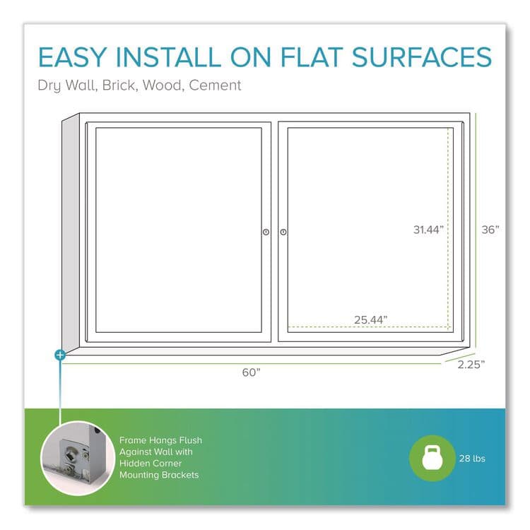 GHENT MANUFACTURING, 2 Door Enclosed Natural Cork Bulletin Board with Satin Frame, 60" x 36", Tan Surface, Satin Aluminum Frame (GHEPA23660K) thumbnail 4