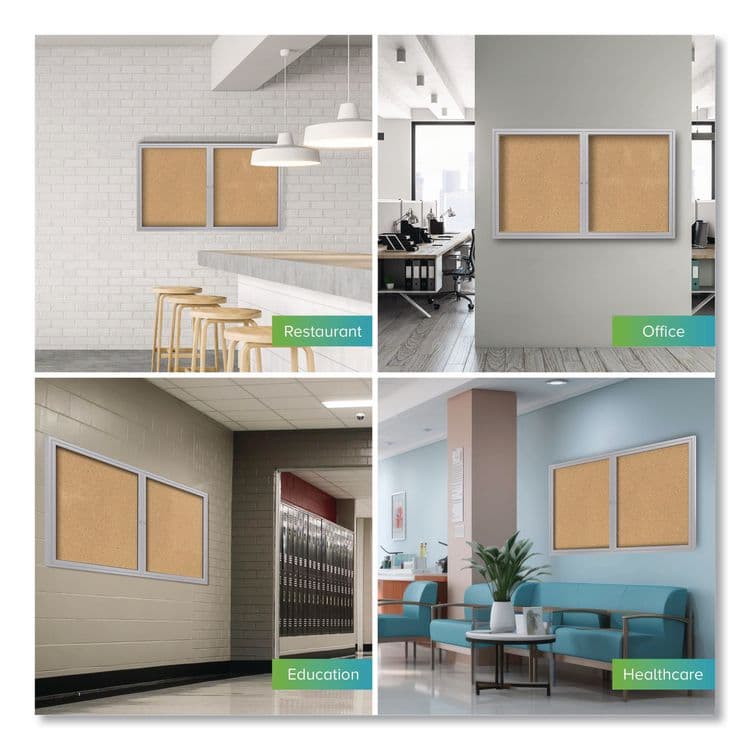 GHENT MANUFACTURING, 2 Door Enclosed Natural Cork Bulletin Board with Satin Frame, 60" x 48", Tan Surface, Satin Aluminum Frame (GHEPA24860K) thumbnail 3