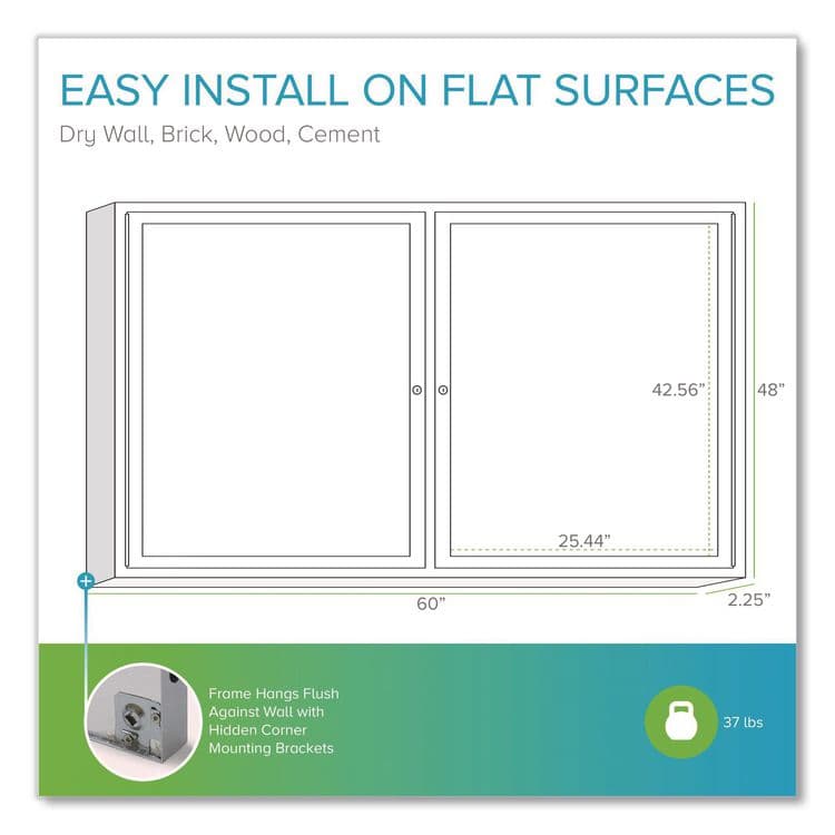 GHENT MANUFACTURING, 2 Door Enclosed Natural Cork Bulletin Board with Satin Frame, 60" x 48", Tan Surface, Satin Aluminum Frame (GHEPA24860K) thumbnail 4