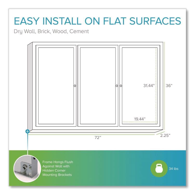 GHENT MANUFACTURING, 2 Door Enclosed Natural Cork Bulletin Board with Satin Frame, 72" x 36", Tan Surface, Satin Aluminum Frame (GHEPA33672K) thumbnail 4