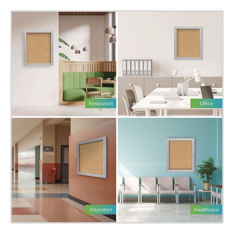 GHENT MANUFACTURING, 1 Door Enclosed Natural Cork Bulletin Board with Satin Frame, 18" x 24", Tan Surface, Satin Aluminum Frame (GHEPA12418K) thumbnail 3