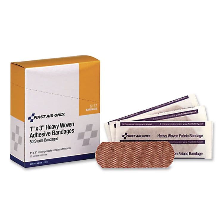 FIRST AID ONLY, . Heavy Woven Adhesive Bandages, Strip, 1 x 3, 50/Box (FAOG167)