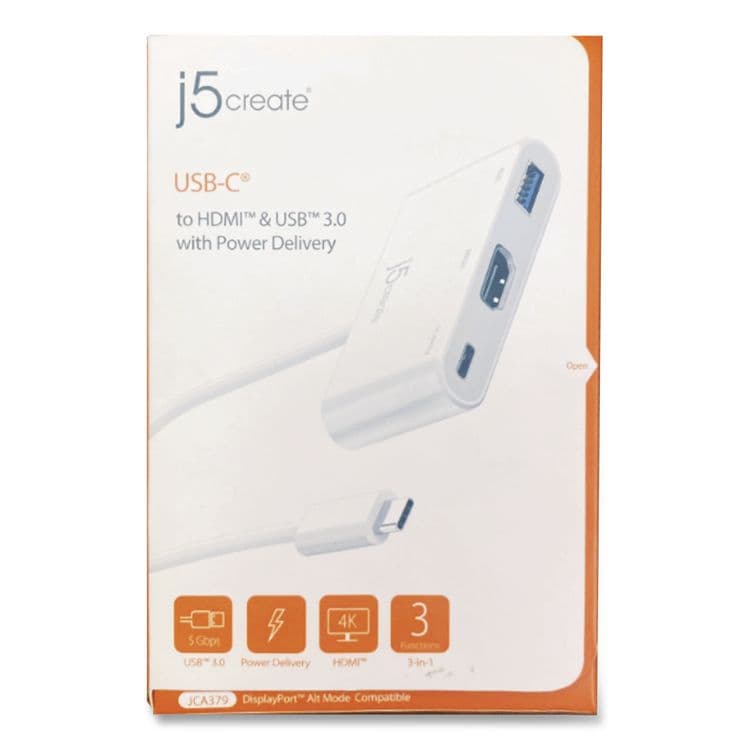 J5CREATE USB-C to HDMI/USB Adapter, 7.87", White (JCRJCA379) thumbnail 3