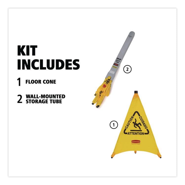 RUBBERMAID COMMERCIAL PROD. Multilingual Pop-Up Safety Cone, 3-Sided, Fabric, 21 x 21 x 20, Yellow (RCP9S00YEL) thumbnail 3