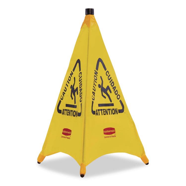 RUBBERMAID COMMERCIAL PROD. Multilingual Pop-Up Wet Floor Safety Cone, 21 x 21 x 30, Yellow (RCP9S0100YL)