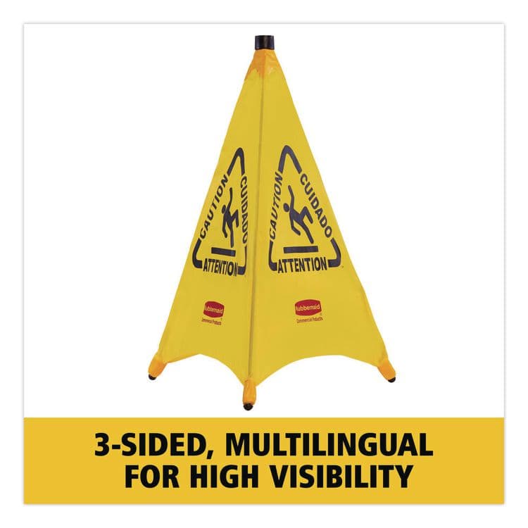 RUBBERMAID COMMERCIAL PROD. Multilingual Pop-Up Wet Floor Safety Cone, 21 x 21 x 30, Yellow (RCP9S0100YL) thumbnail 4