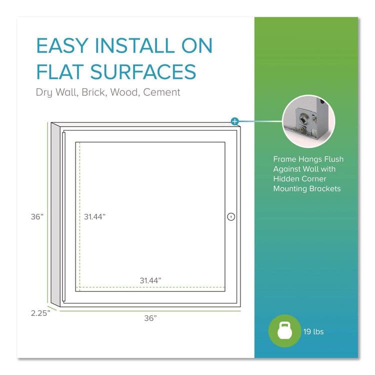 GHENT MANUFACTURING, 1 Door Enclosed Vinyl Bulletin Board with Satin Frame, 36" x 36", Silver Surface, Satin Aluminum Frame (GHEPA13636VX193) thumbnail 4