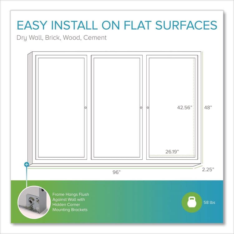 GHENT MANUFACTURING, 3 Door Enclosed Vinyl Bulletin Board with Satin Frame, 96" x 48", Silver Surface, Satin Aluminum Frame (GHEPA34896VX193) thumbnail 4