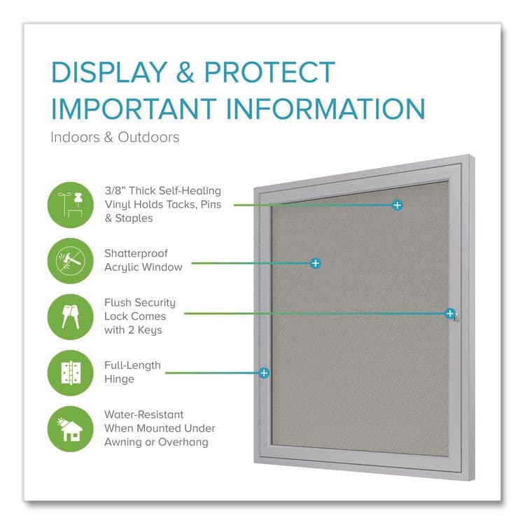 GHENT MANUFACTURING, 1 Door Enclosed Vinyl Bulletin Board with Satin Frame, 24" x 36", Silver Surface, Satin Aluminum Frame (GHEPA13624VX193) thumbnail 2