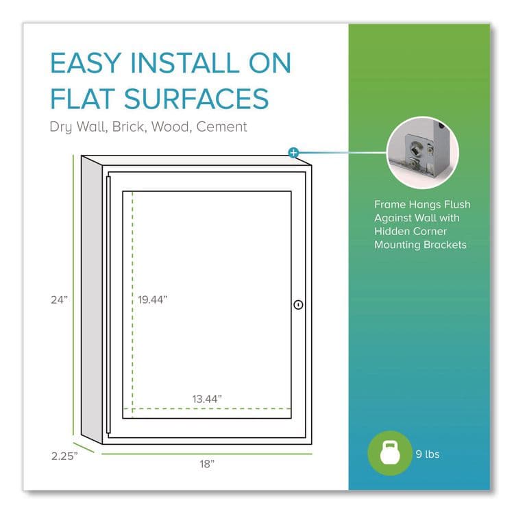 GHENT MANUFACTURING, 1 Door Enclosed Vinyl Bulletin Board with Satin Frame, 18" x 24", Silver Surface, Satin Aluminum Frame (GHEPA12418VX193) thumbnail 4