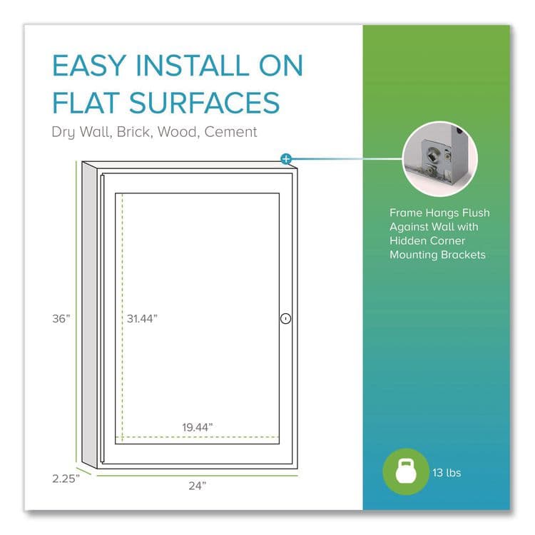 GHENT MANUFACTURING, 1 Door Enclosed Vinyl Bulletin Board with Satin Frame, 24" x 36", Silver Surface, Satin Aluminum Frame (GHEPA13624VX193) thumbnail 4