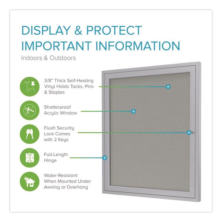 GHENT MANUFACTURING, 1 Door Enclosed Vinyl Bulletin Board with Satin Frame, 36" x 36", Silver Surface, Satin Aluminum Frame (GHEPA13636VX193) thumbnail 2