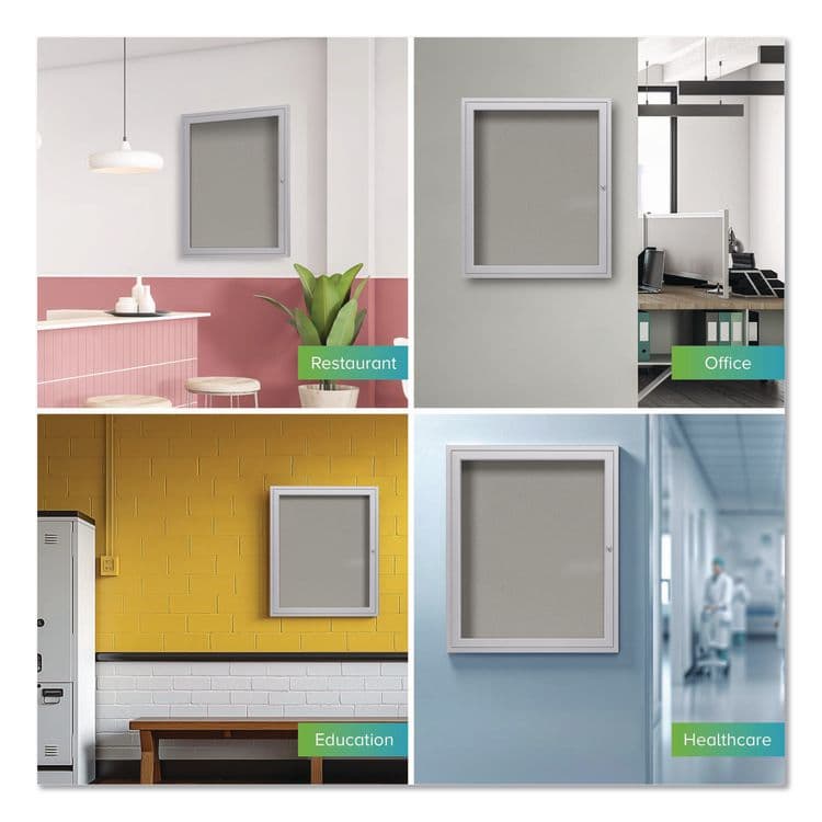 GHENT MANUFACTURING, 1 Door Enclosed Vinyl Bulletin Board with Satin Frame, 30" x 36", Silver Surface, Satin Aluminum Frame (GHEPA13630VX193) thumbnail 3