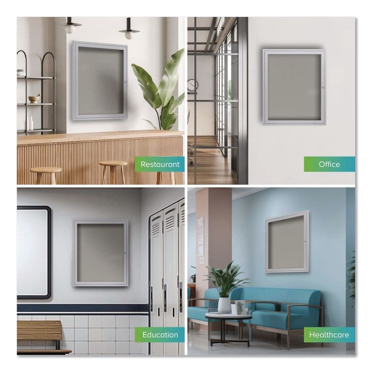 GHENT MANUFACTURING, 1 Door Enclosed Vinyl Bulletin Board with Satin Frame, 36" x 36", Silver Surface, Satin Aluminum Frame (GHEPA13636VX193) thumbnail 3
