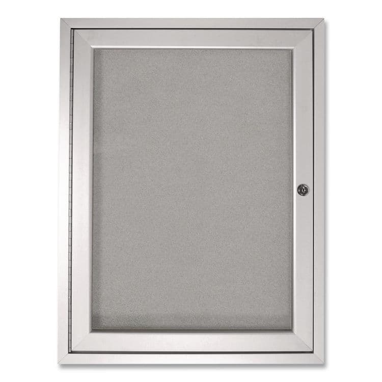 GHENT MANUFACTURING, 1 Door Enclosed Vinyl Bulletin Board with Satin Frame, 24" x 36", Silver Surface, Satin Aluminum Frame (GHEPA13624VX193)