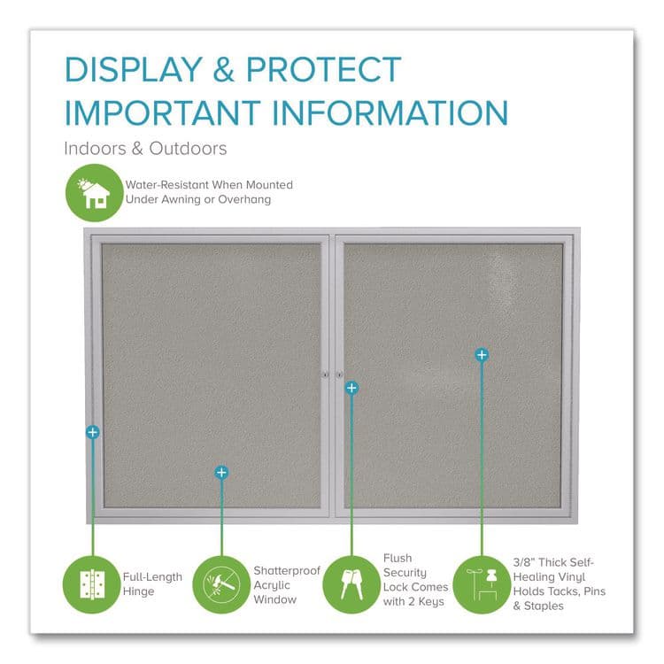 GHENT MANUFACTURING, 2 Door Enclosed Vinyl Bulletin Board with Satin Frame, 48" x 36", Silver Surface, Satin Aluminum Frame (GHEPA23648VX193) thumbnail 2