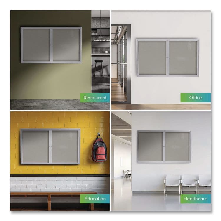 GHENT MANUFACTURING, 2 Door Enclosed Vinyl Bulletin Board with Satin Frame, 48" x 36", Silver Surface, Satin Aluminum Frame (GHEPA23648VX193) thumbnail 3