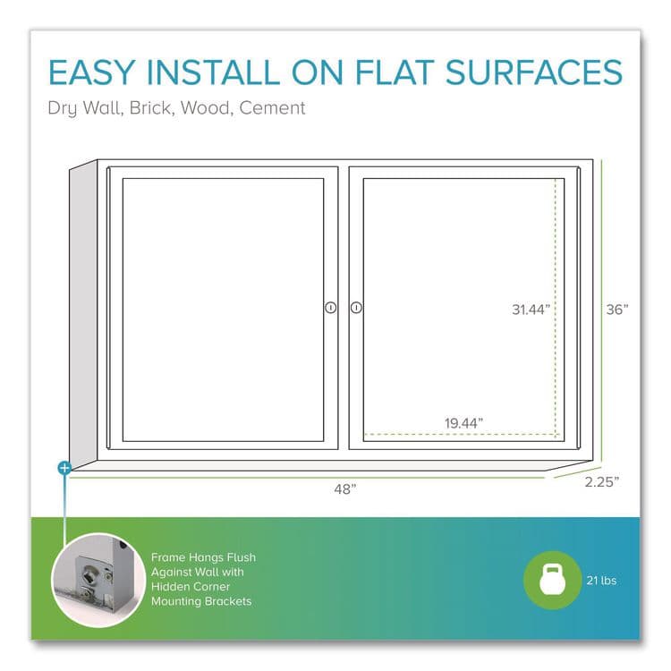 GHENT MANUFACTURING, 2 Door Enclosed Vinyl Bulletin Board with Satin Frame, 48" x 36", Silver Surface, Satin Aluminum Frame (GHEPA23648VX193) thumbnail 4