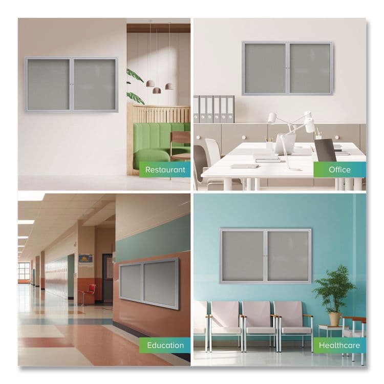 GHENT MANUFACTURING, 2 Door Enclosed Vinyl Bulletin Board with Satin Frame, 60" x 36", Silver Surface, Satin Aluminum Frame (GHEPA23660VX193) thumbnail 3