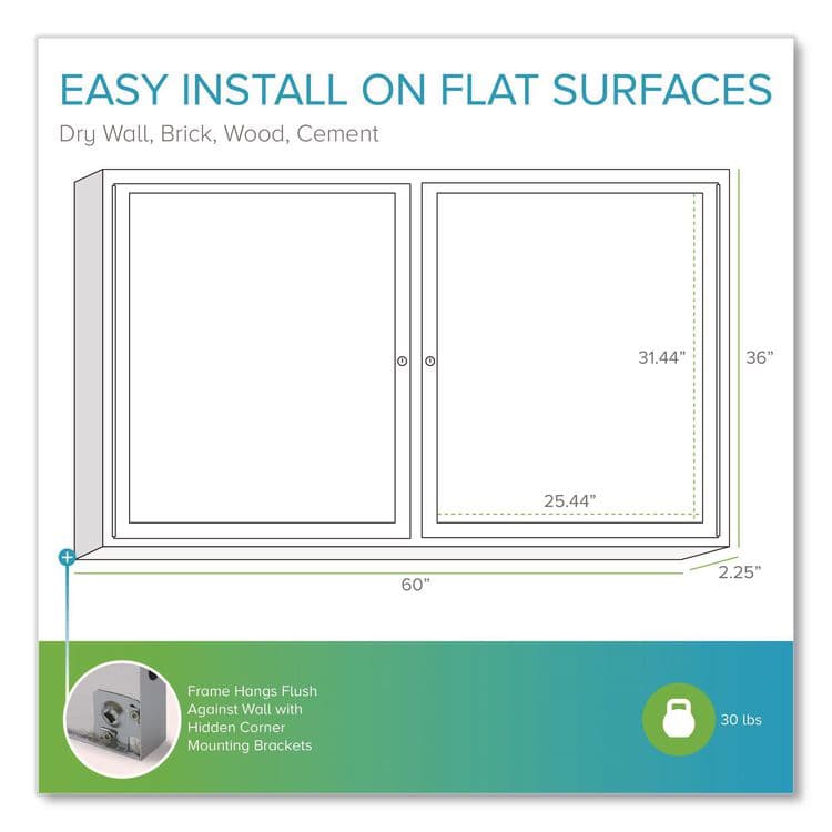 GHENT MANUFACTURING, 2 Door Enclosed Vinyl Bulletin Board with Satin Frame, 60" x 36", Silver Surface, Satin Aluminum Frame (GHEPA23660VX193) thumbnail 4
