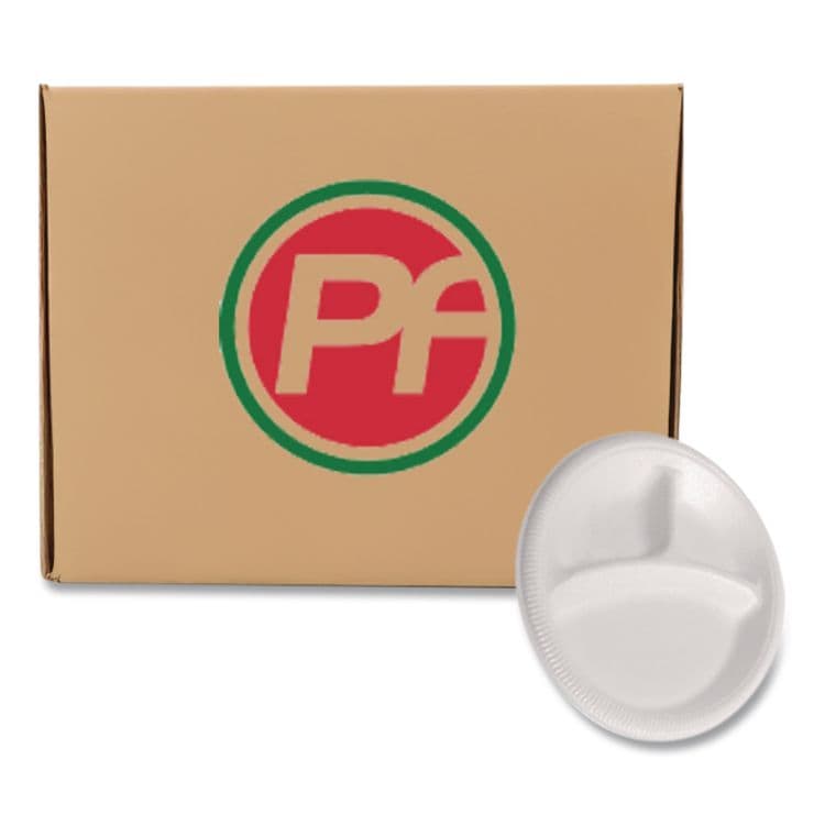 PLASTIFAR SA Foam Dinnerware, 3-Compartment Plate, 9" dia, White, 125/Sleeve, 4 Sleeves/Pack (PST12201)