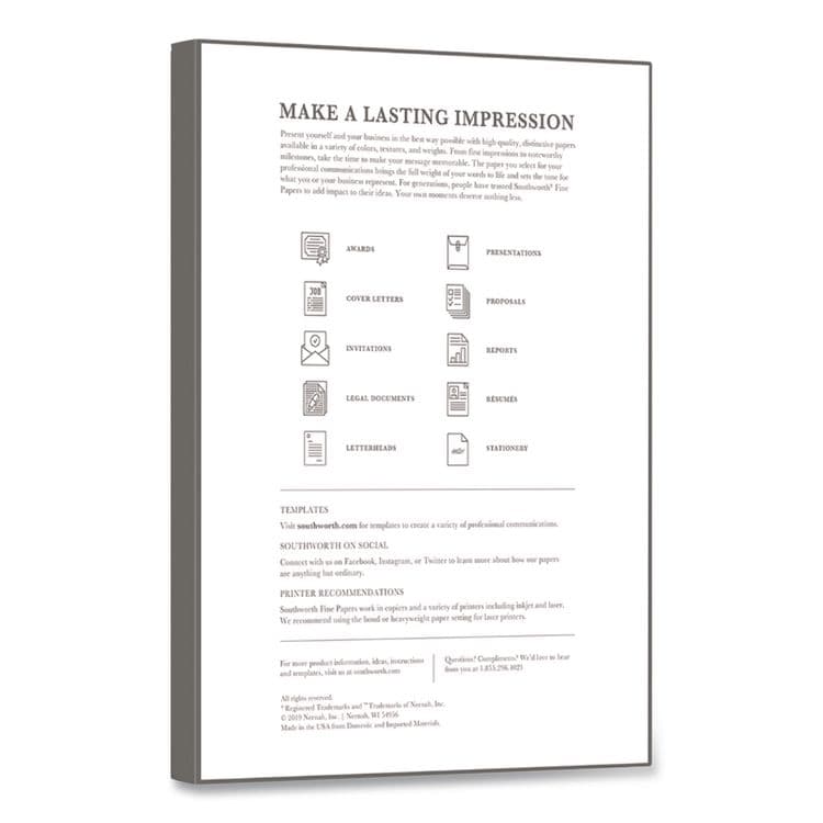 SOUTHWORTH CO. 100% Cotton Resume Paper, 32 lb Bond Weight, 8.5 x 11, Ivory, 100/Pack (SOURD18ICF) thumbnail 2