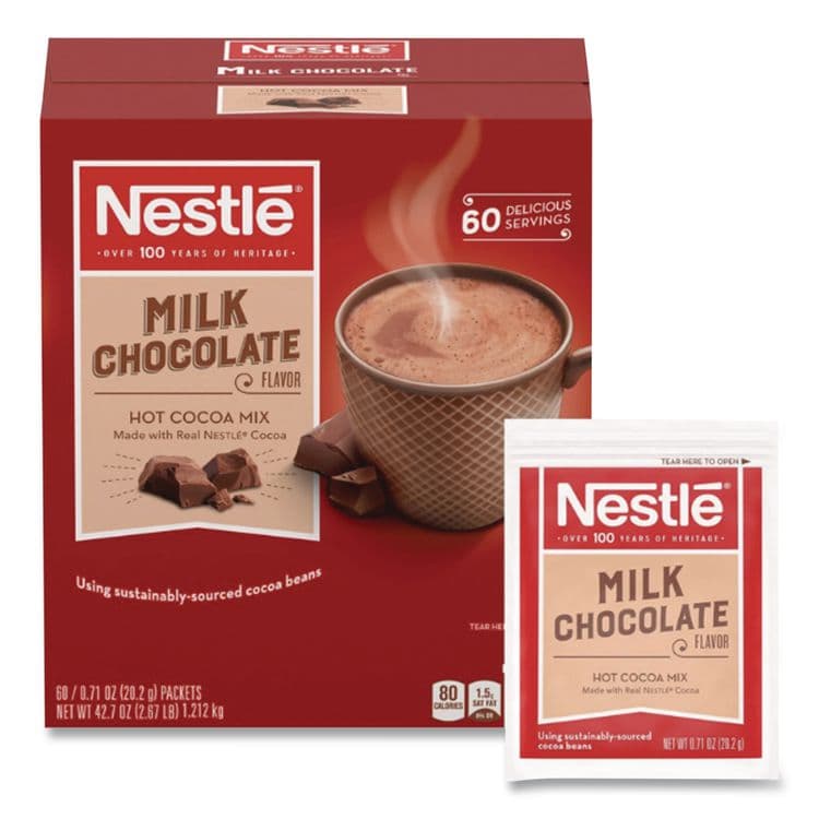 NESTLE Hot Cocoa Mix, Milk Chocolate, 0.71 oz Packet, 60 Packets/Box (NES26791) thumbnail 4