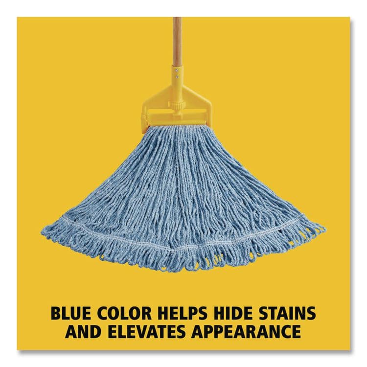 RUBBERMAID COMMERCIAL PROD. Super Stitch Blend Mop Head, Cotton/Synthetic, Large, 1" Red Headband, Blue, 6/Carton (RCPD213BLU) thumbnail 4