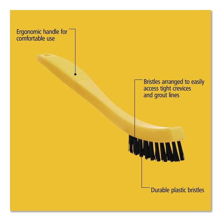 RUBBERMAID COMMERCIAL PROD. Synthetic-Fill Tile and Grout Brush, Black Plastic Bristles, 2.5" Brush, 8.5" Yellow Plastic Handle (RCP9B56BLA) thumbnail 4
