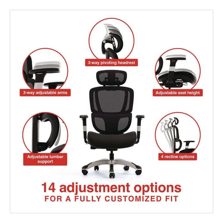 ALERA Minverva Pro Multifunction Chair, Supports Up to 275 lb, 17.7" to 21.4" Seat Height, Black Seat, Black Back, Black Base (ALEMV41ME10B) thumbnail 3