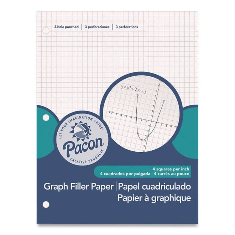 PACON CORPORATION Composition Paper, 3-Hole, 8.5 x 11, 1/4", Quadrille: 4 sq/in, 500 Sheets/Ream (PAC2414)
