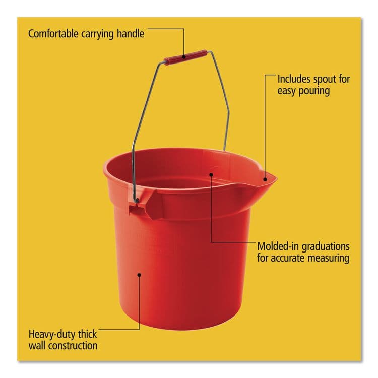 RUBBERMAID COMMERCIAL PROD. BRUTE Round Utility Pail, 10 qt, Plastic, Red, 10.5" dia (RCP2963RED) thumbnail 4