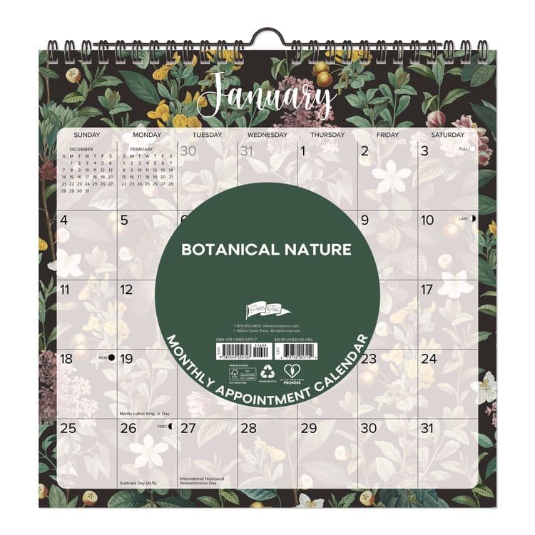 WILLOW CREEK PRESS Botanical Nature 2026 Spiral Wall Calendar, Botanic Artwork, 12 x 12, Multicolor Sheets, 12-Month (Jan to Dec): 2026 (WPR54727)