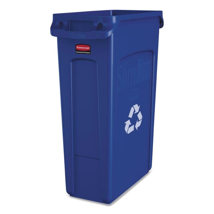 RUBBERMAID COMMERCIAL PROD. Slim Jim Plastic Recycling Container with Venting Channels, 23 gal, Plastic, Blue (RCP354007BE)